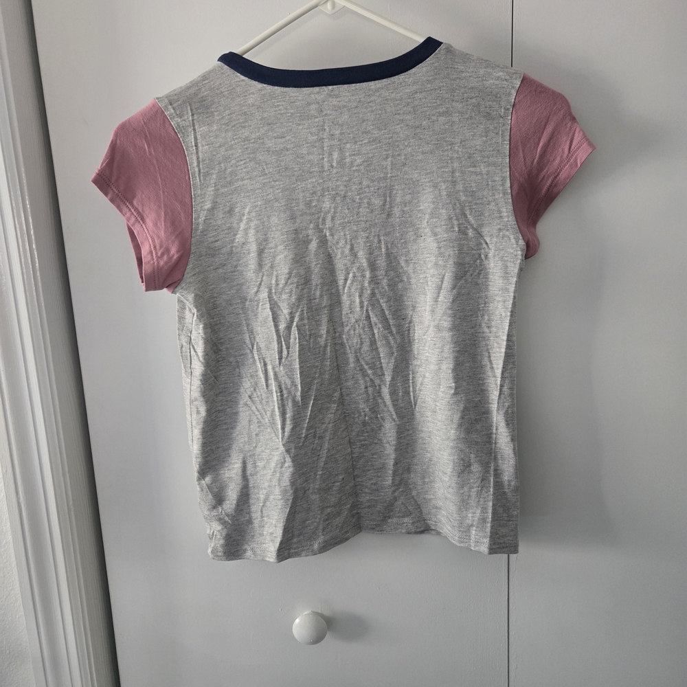 American Eagle Outfitters Grey Tee with Pink Sleeves and Navy Trim - Picture 5 of 5